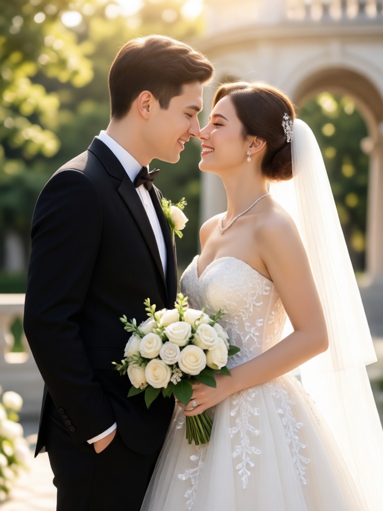 Foto de pareja de boda con IA en noche estrellada celestial