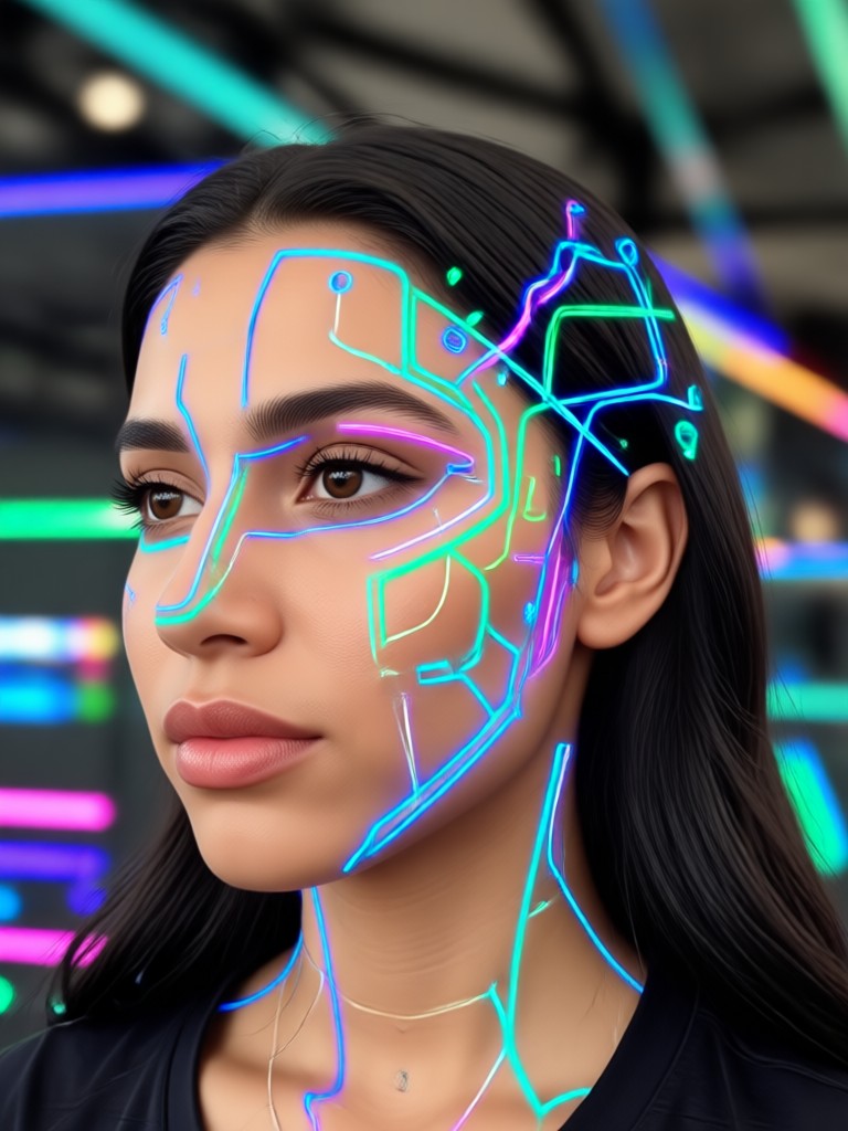 AI Latina portrait with a bright, joyful smile