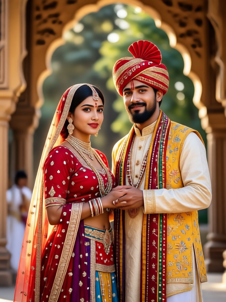 Rajasthani cultural wedding couple image