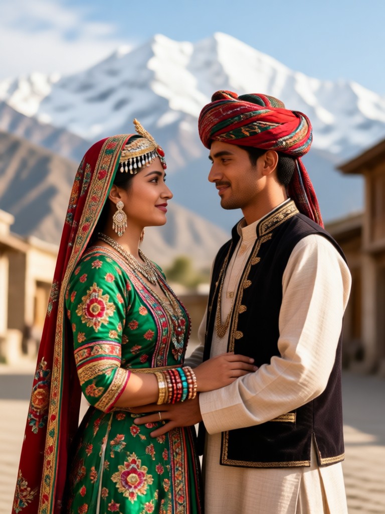 Casal em Pheran bordado no Nishat Bagh