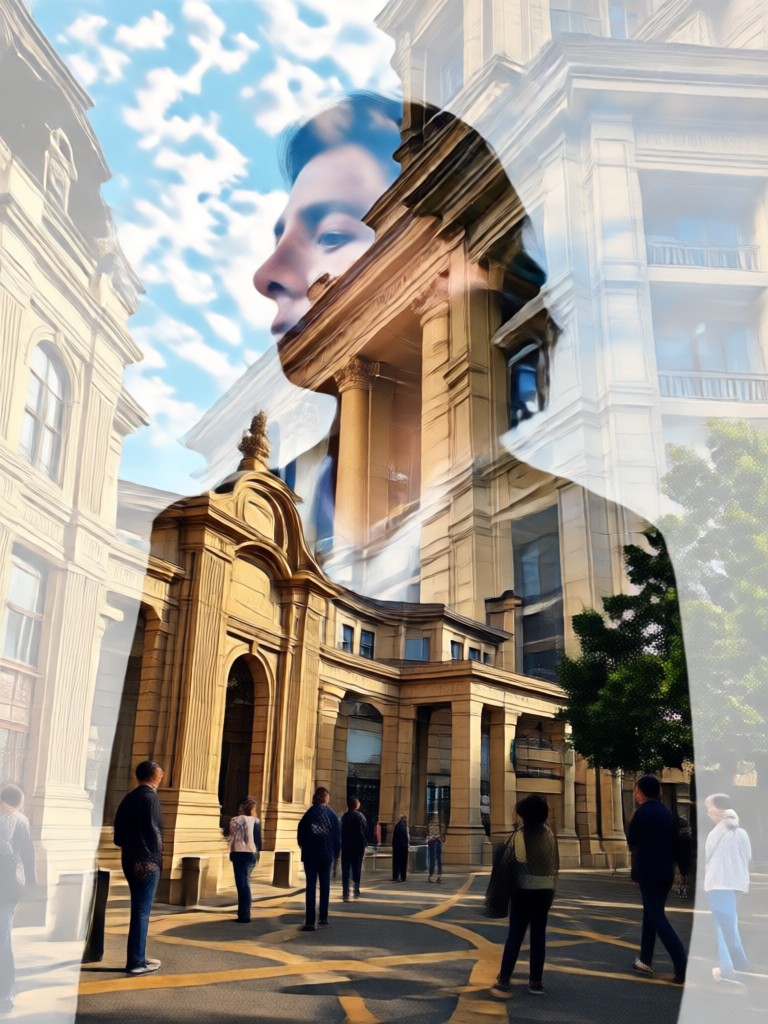 mobile app screenshot showing memorial double exposure creation