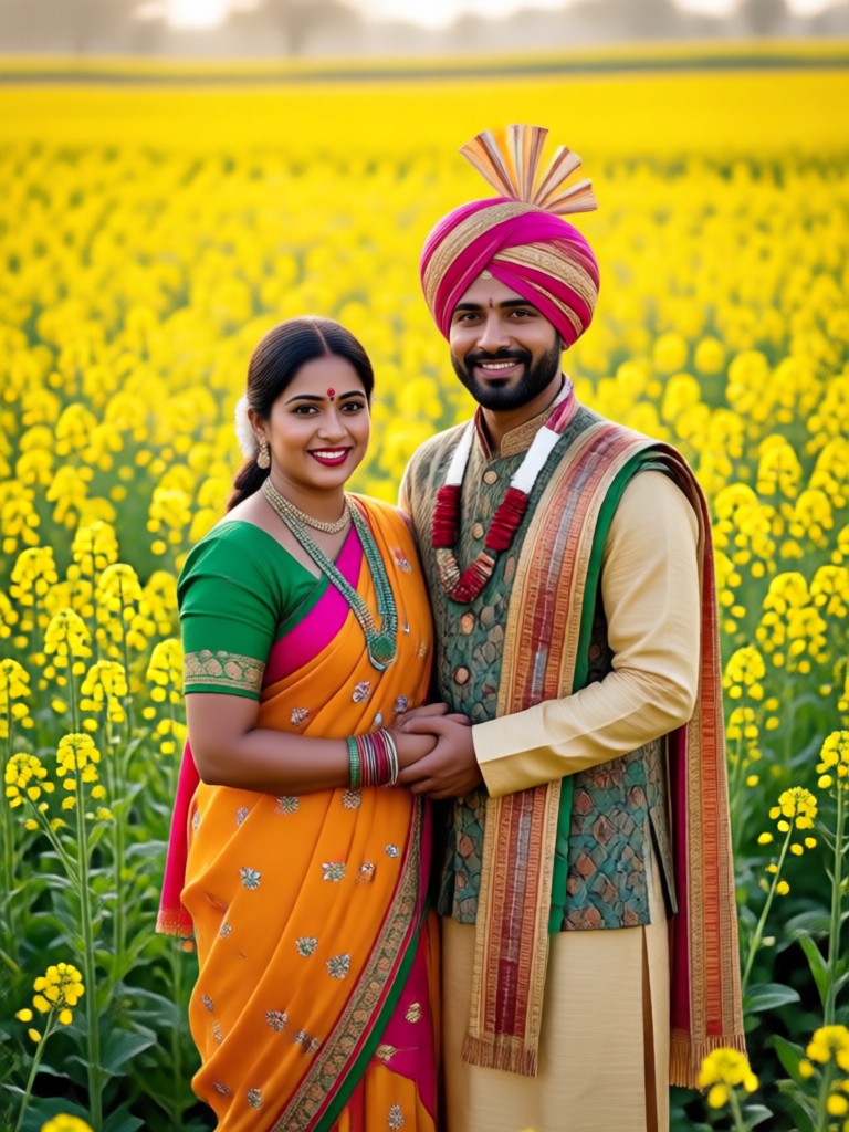 Couple portrait with vibrant yellow and blue colors