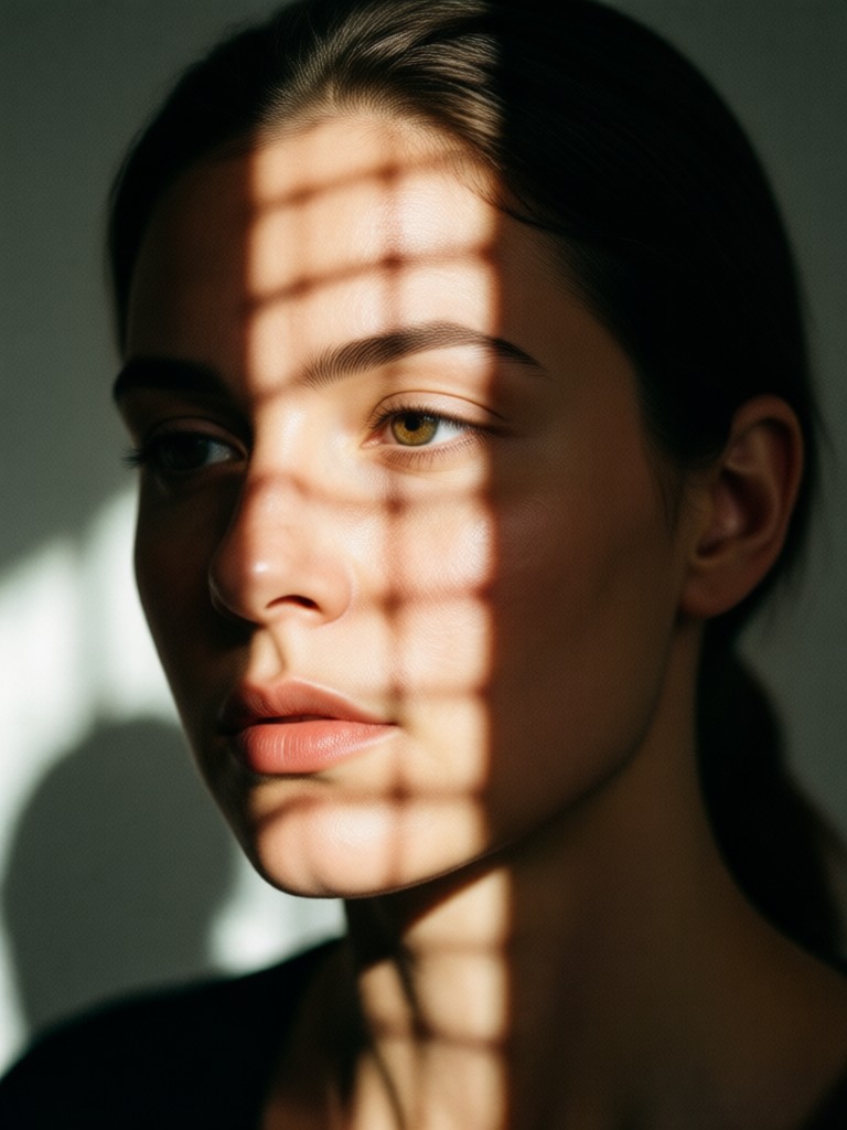 AI portrait with soft window light shadow