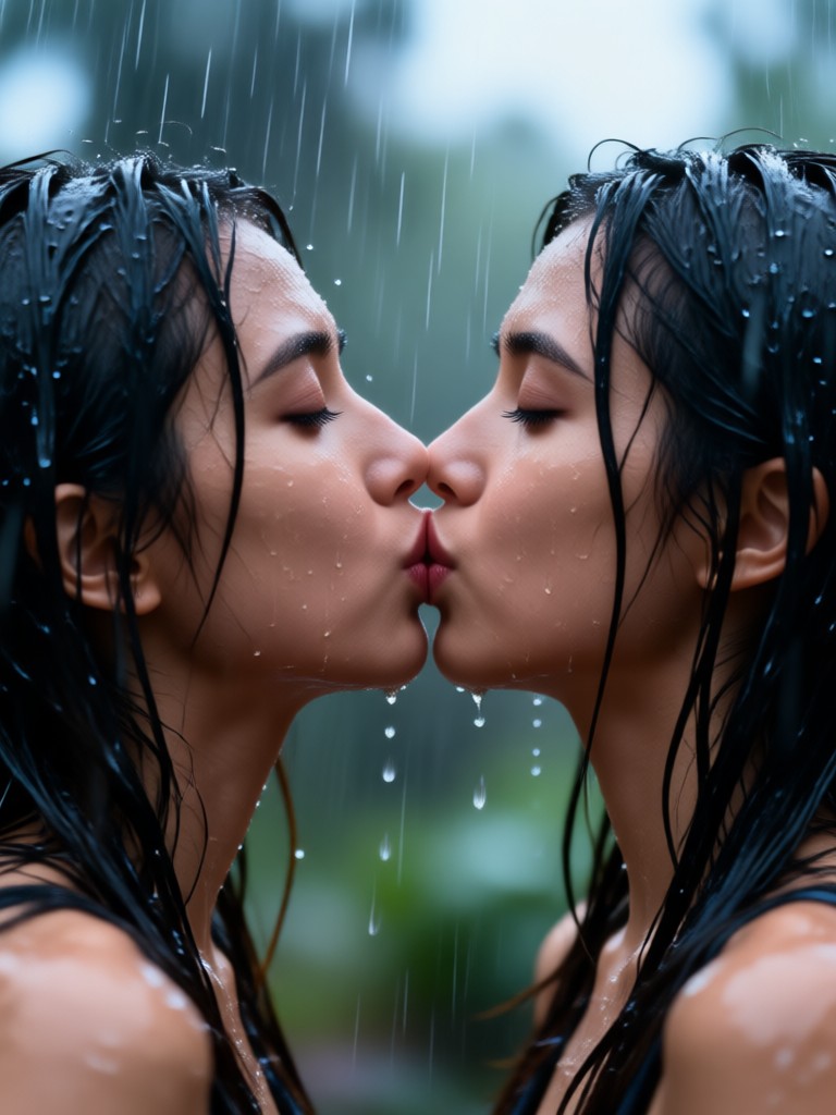 Smartphone displaying a rainy kiss video creation