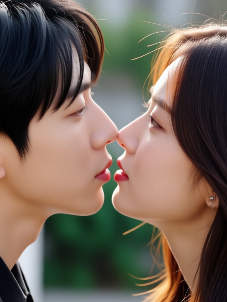 Emotional rain scene kiss