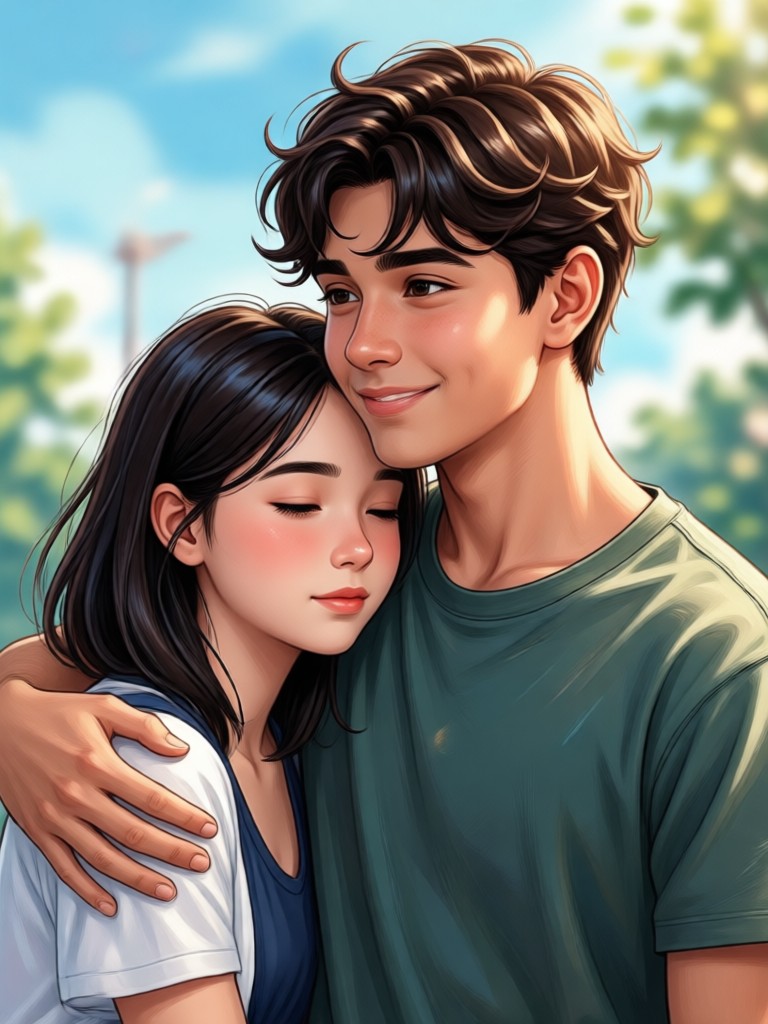 Cinematic black and white hug between adult and child self