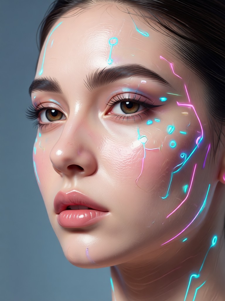 Sunlit portrait of an AI generated beautiful woman smiling