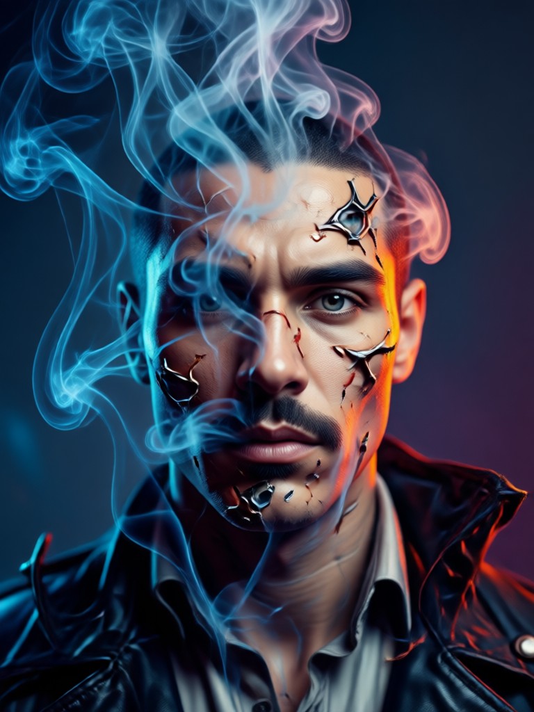 AI generated fire and smoke portrait