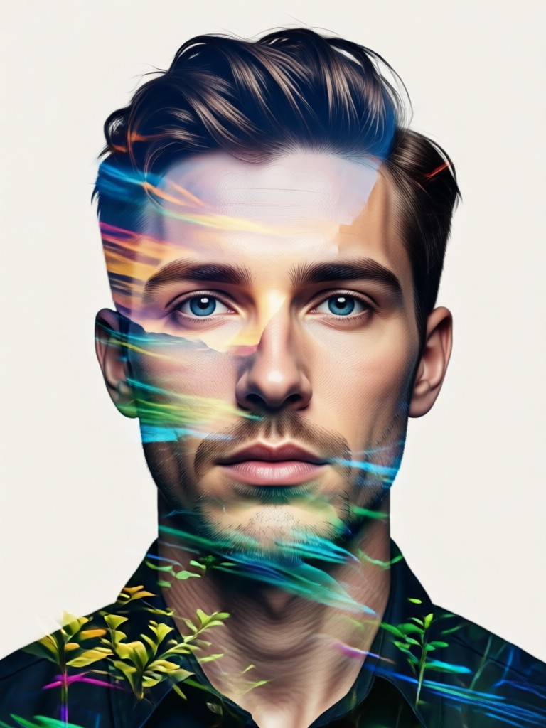neon light double exposure portrait