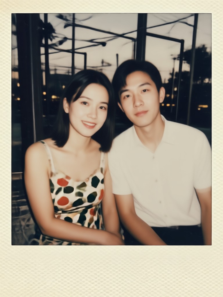 Golden hour vintage Polaroid couple photo