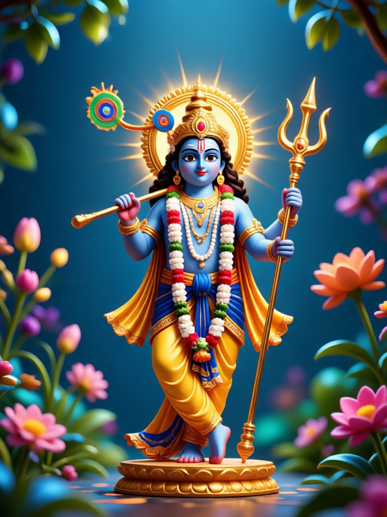 3D render style Krishna AI portrait