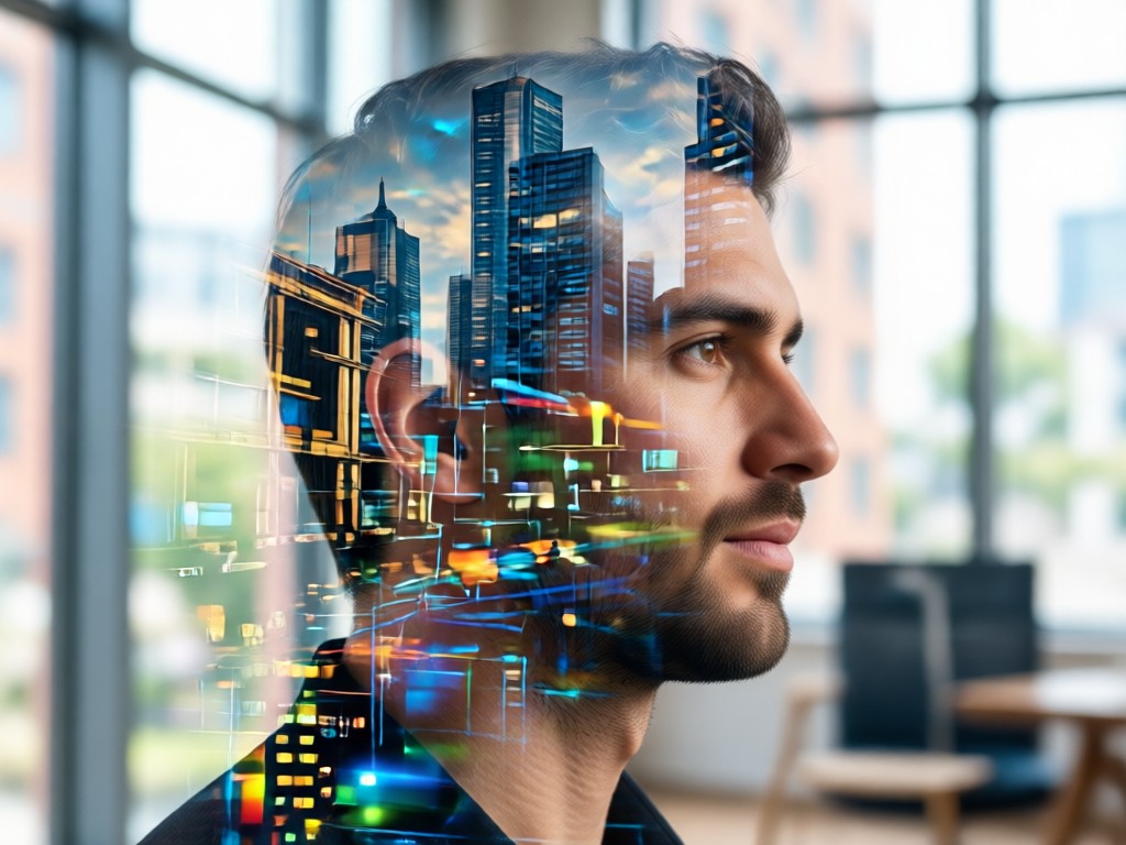 AI face detection for double exposure portraits