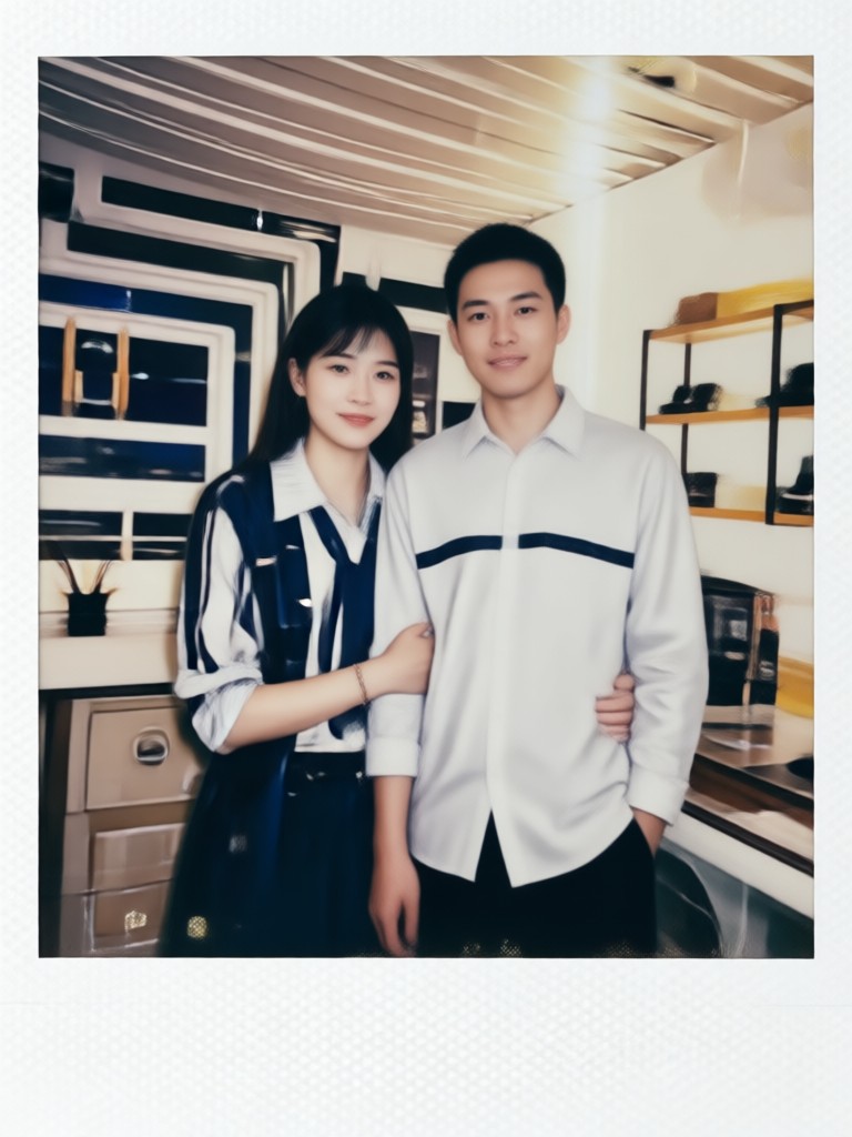 Black and white Polaroid style couple photo