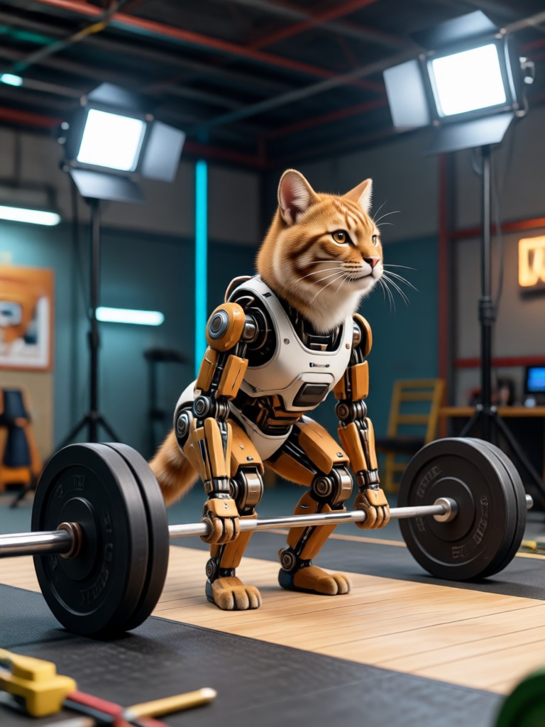 AI generated video of a rabbit lifting a tiny weight