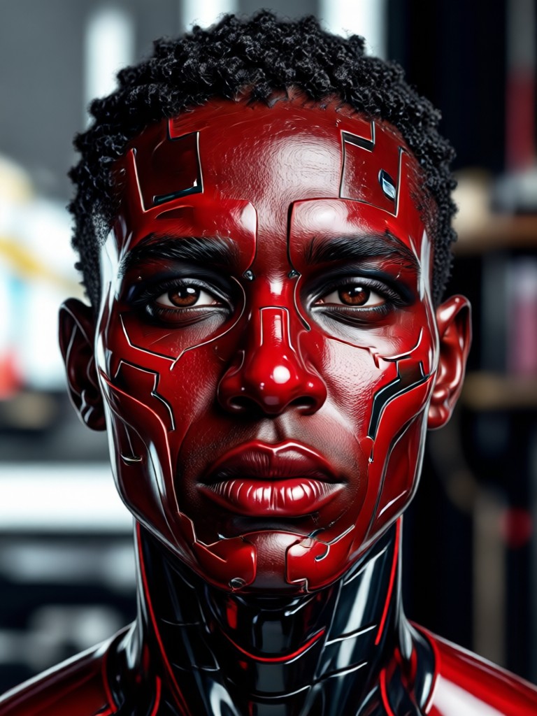 Abstract red and black AI portrait art