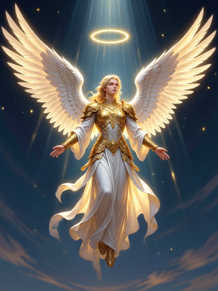 Cinematic shot of an angel descending