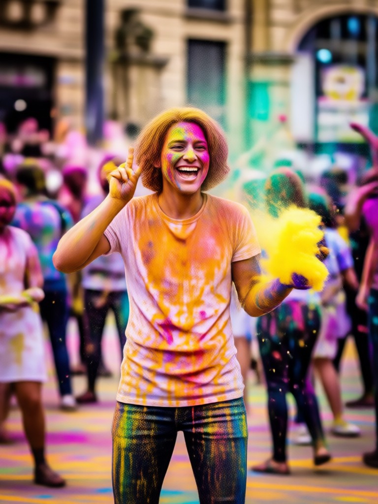 Man celebrating Holi with vibrant powder