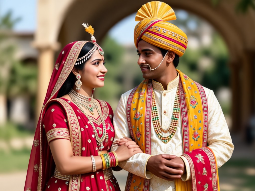 Traditional Rajasthani couple portrait creation process