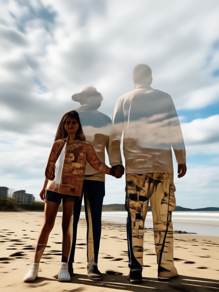 High contrast black and white family silhouette with geometric shapes