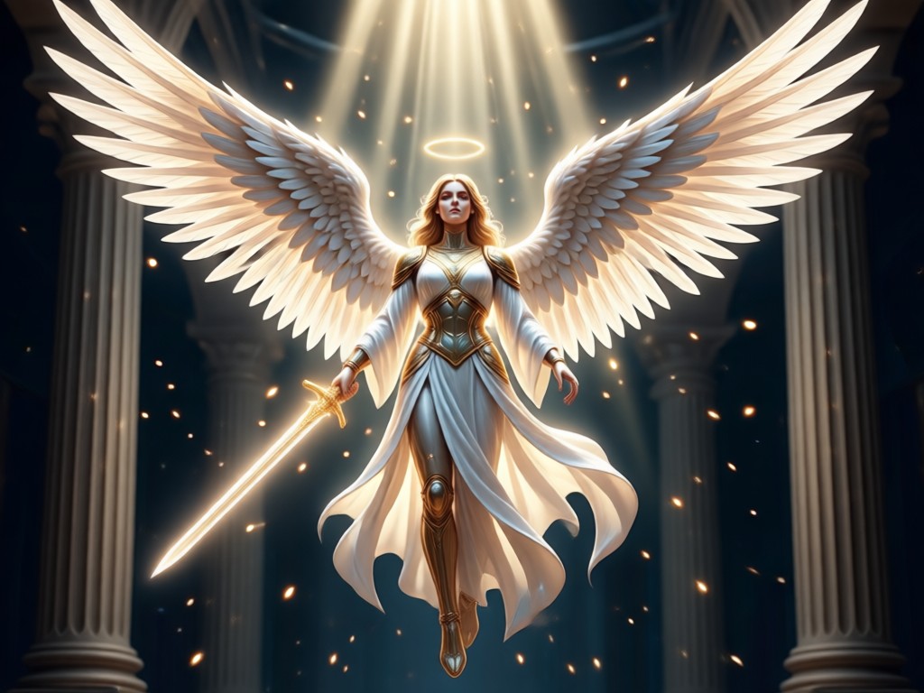 Comparison showing a simple idea transforming into a detailed AI angel