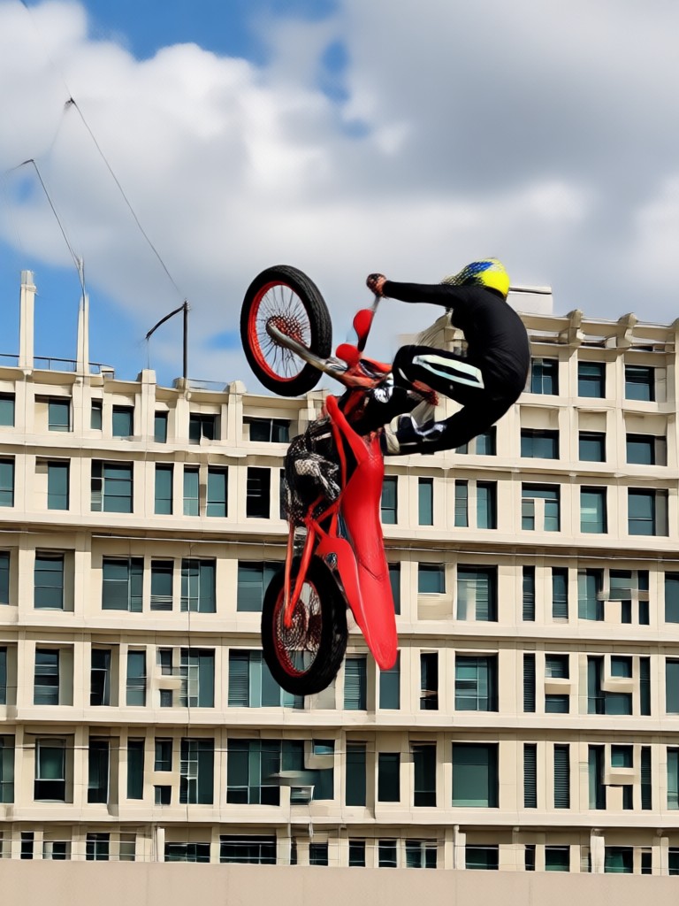 AI stunt rider motorcycle leaning into a turn