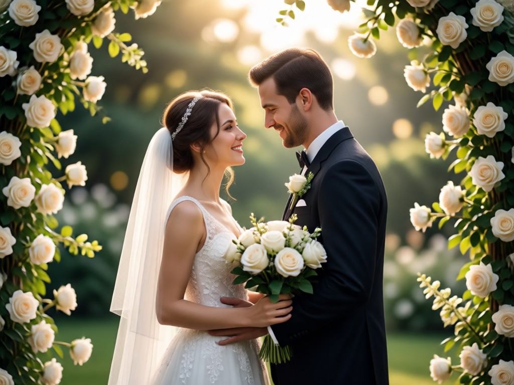 AI-generated wedding invitation artwork featuring a couple