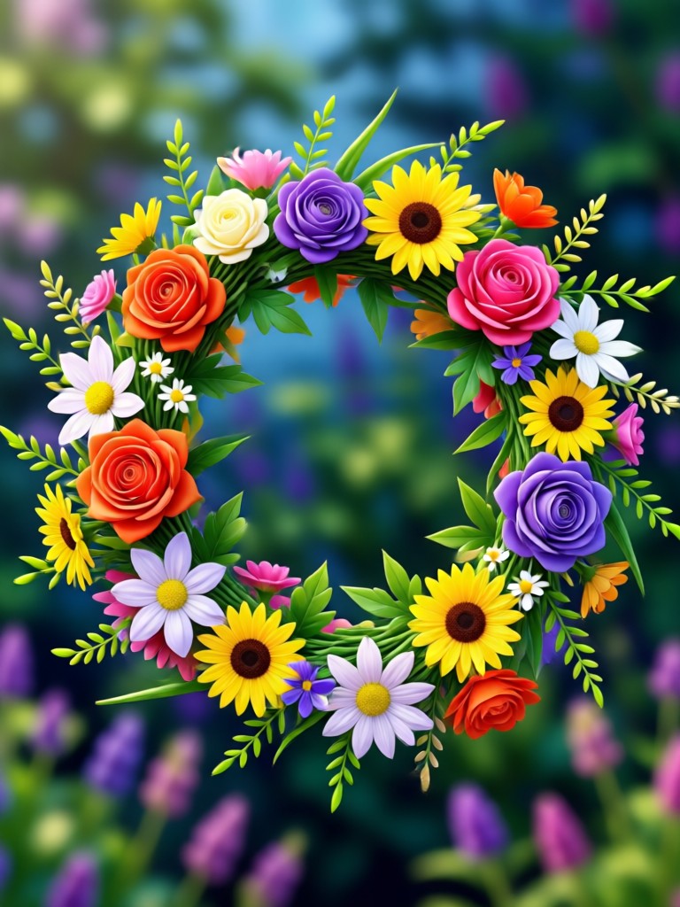 Realistic rose and baby's breath crown AI generation