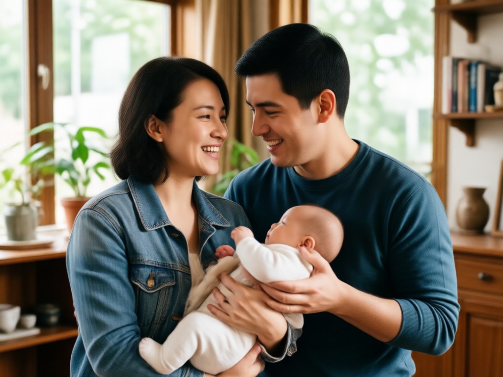 Happy Couple Viewing Their AI Generated Baby Portrait