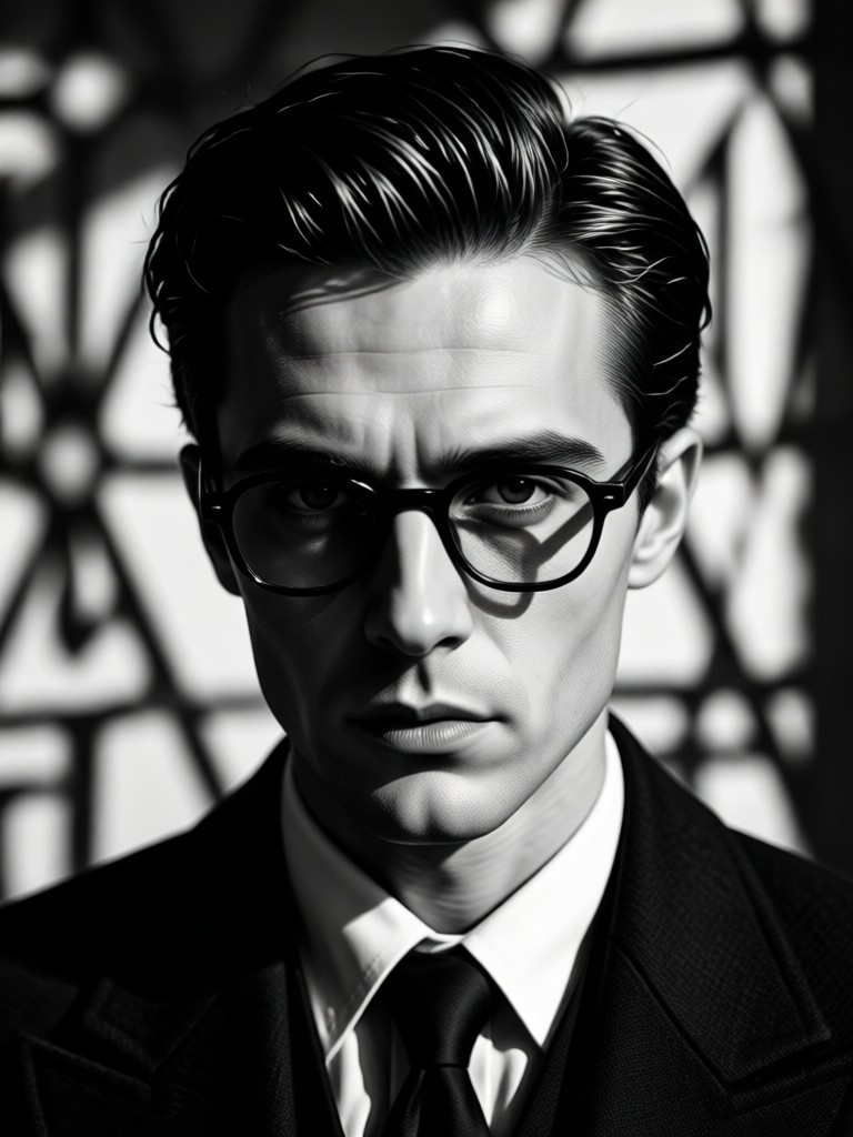 Noir style portrait with venetian blind shadows