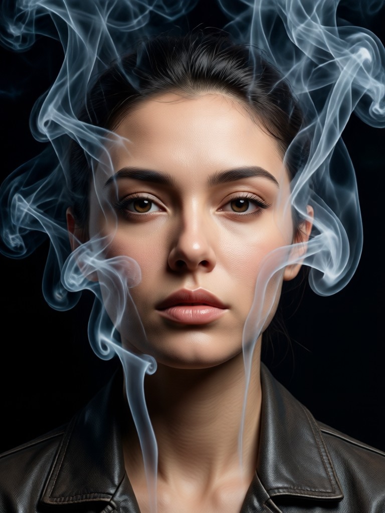Portrait with ethereal blue smoke background effect