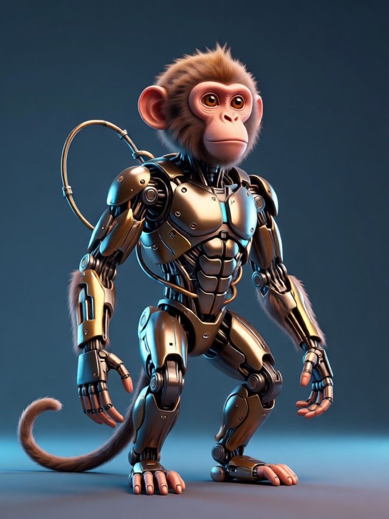 Monkey in a cyberpunk neon city setting
