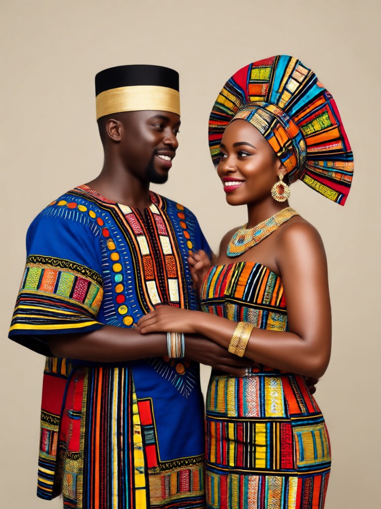Traditional Ethiopian couple in white Netela and suit