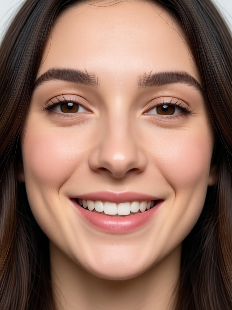 Portrait of a woman before and after AI smile filter