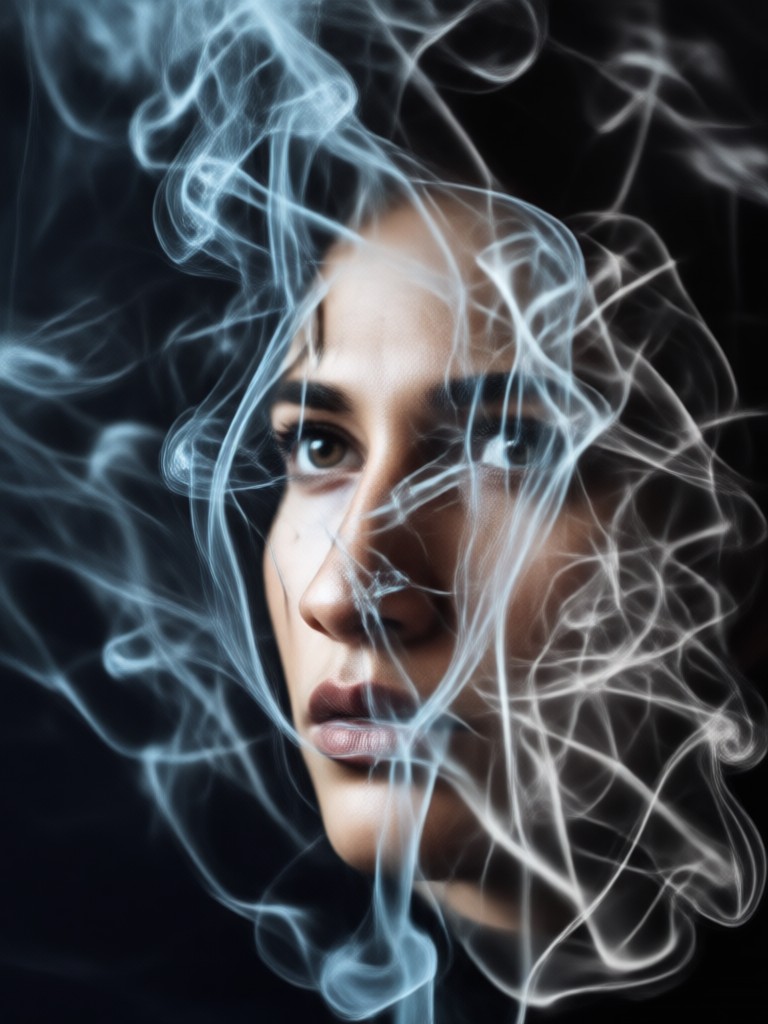 Dramatic portrait with smoke covering one eye