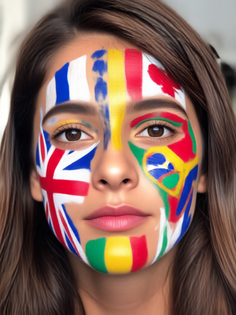 Dramatic Spain themed face paint with crown design