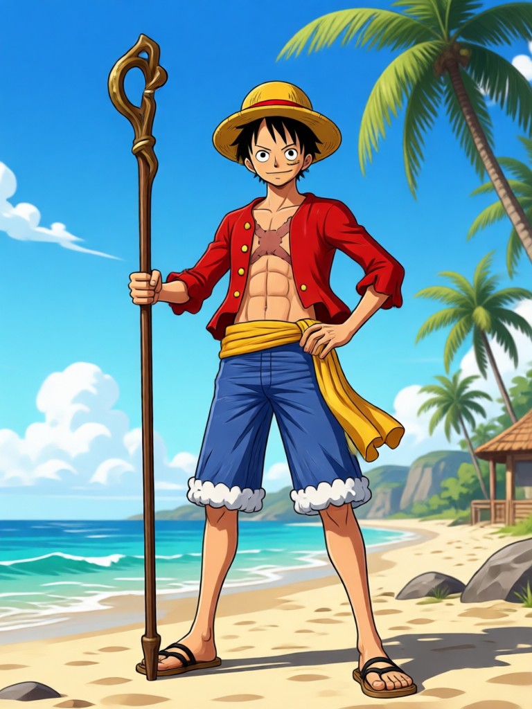 AI generated One Piece character with straw hat and devil fruit powers
