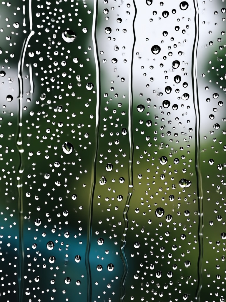 Cozy indoor scene with rain visible through a window