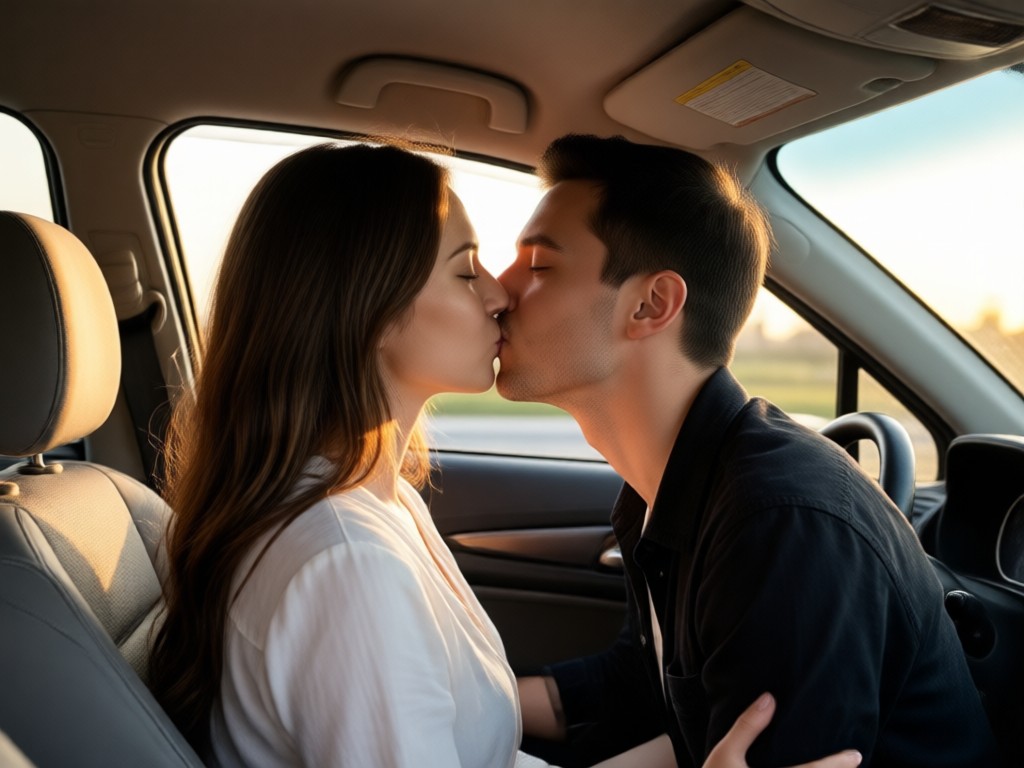 Comparison between a static photo and an animated two photos kissing in car video