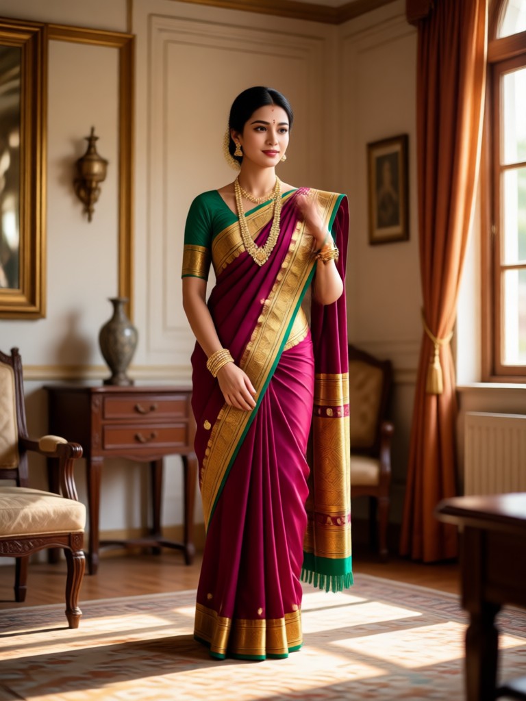 Sari estilo lehenga de boda con bordado pesado