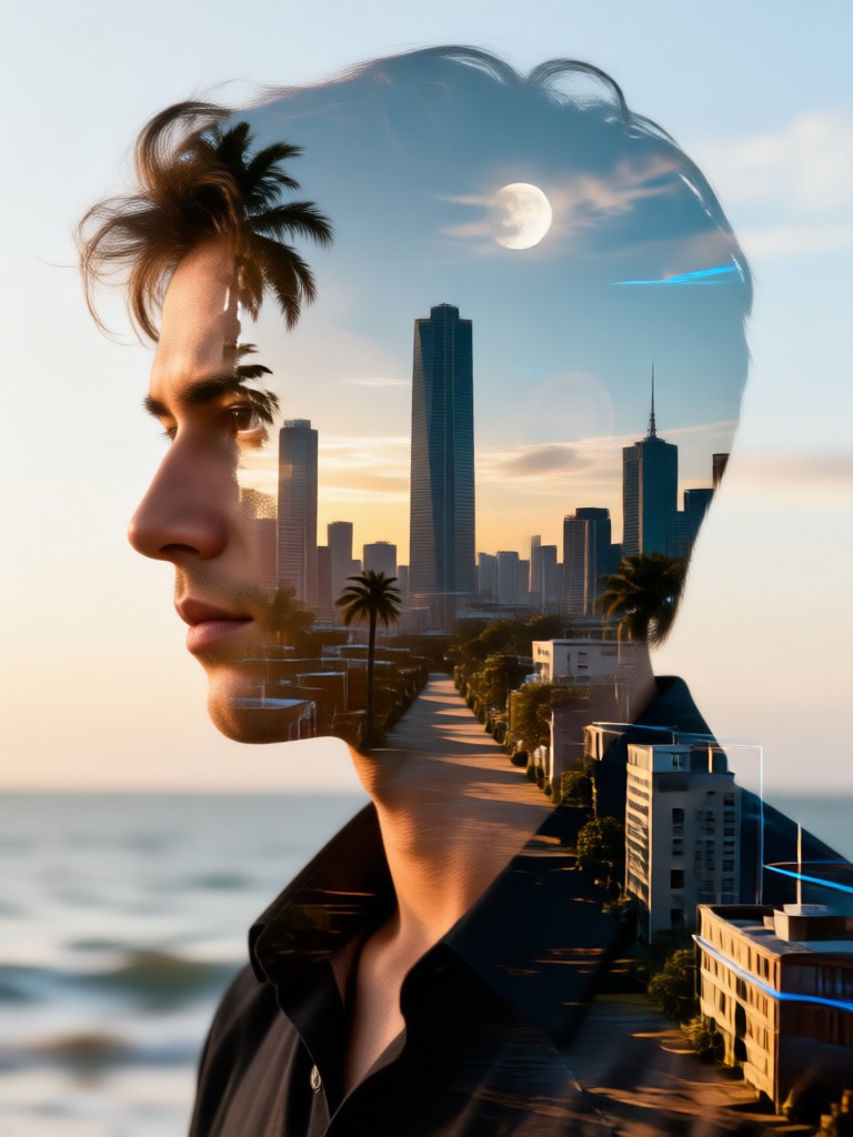 Abstract geometric pattern double exposure for modern couples