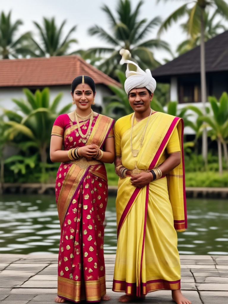 Traditionelle Kerala-Hochzeitspaarkleidung