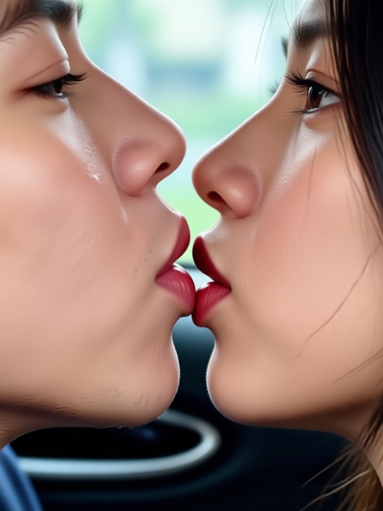 Close up front seat kiss video