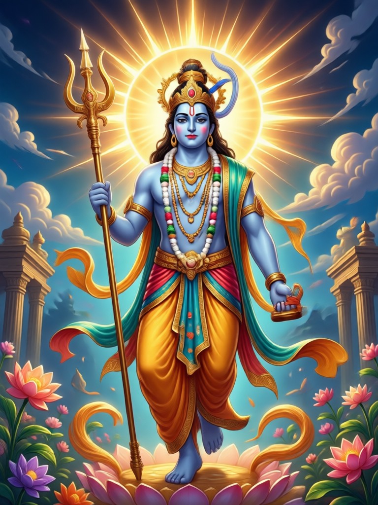 Krishna dancing on Kaliya serpent AI mythological art