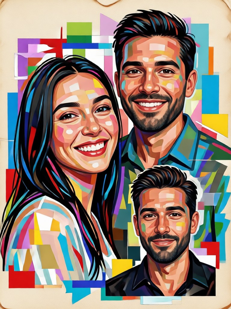 Anime style couple portrait grid collage