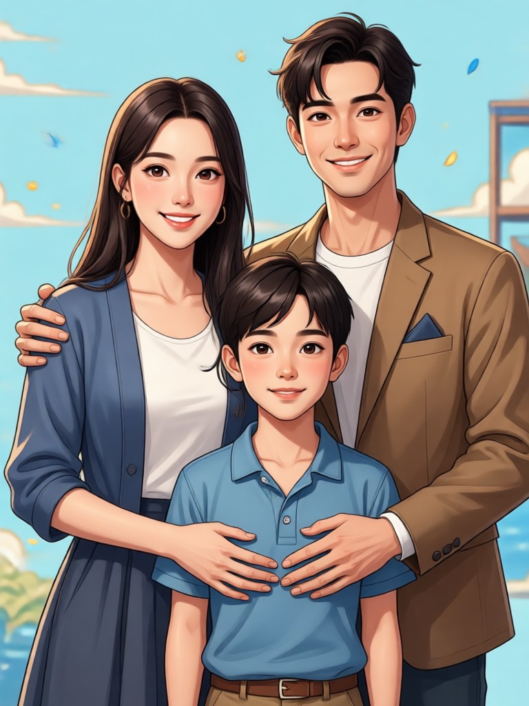 수채화로 그린 가족 추억