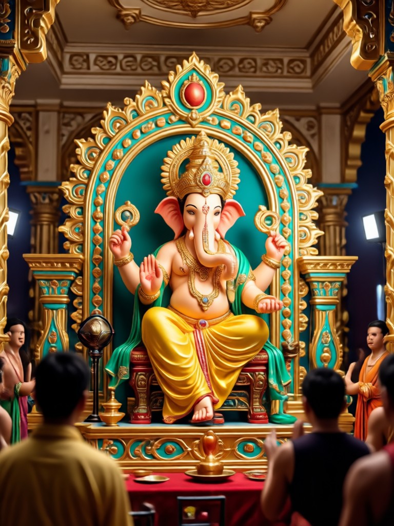 Nighttime darshan with diyas and devotees