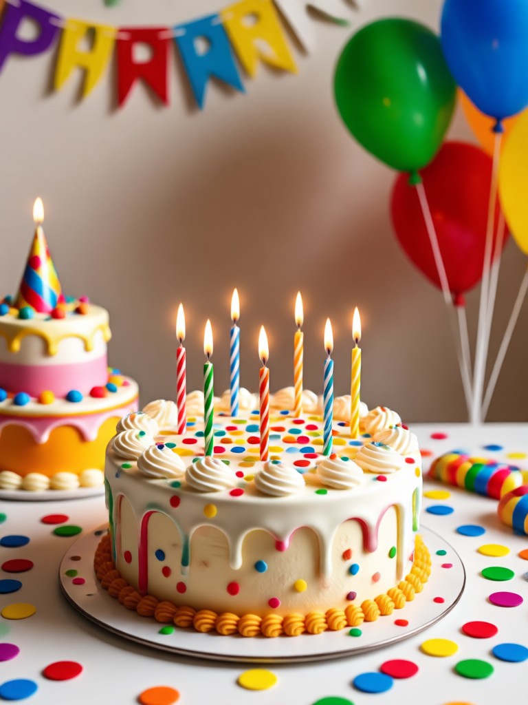 AI generated glamorous birthday photoshoot with cake and balloons