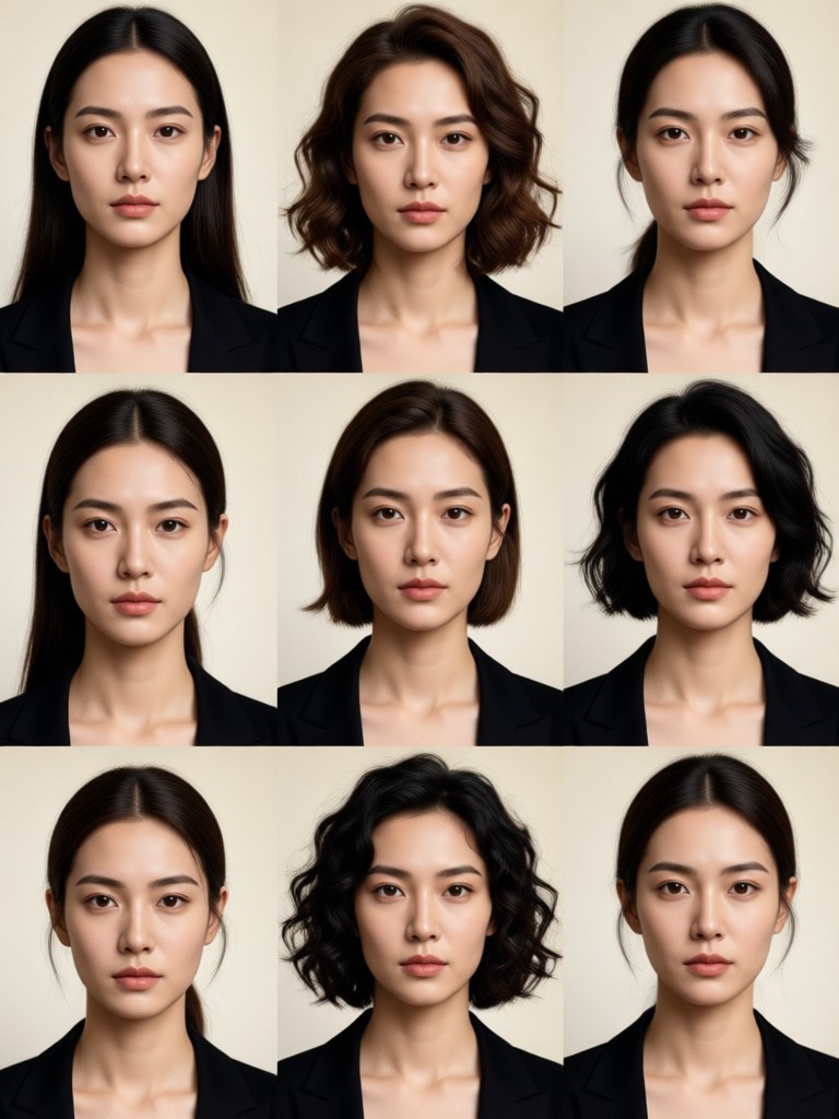 Aesthetic nine grid portrait with soft lighting