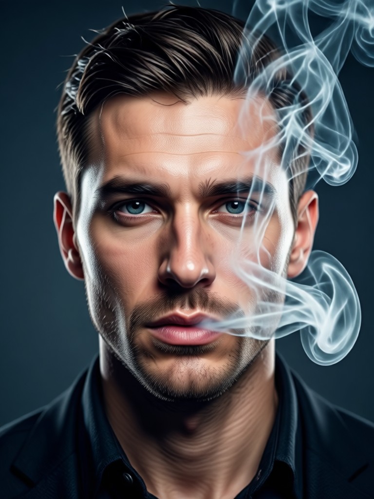 mobile app showcase of smoke effect portrait