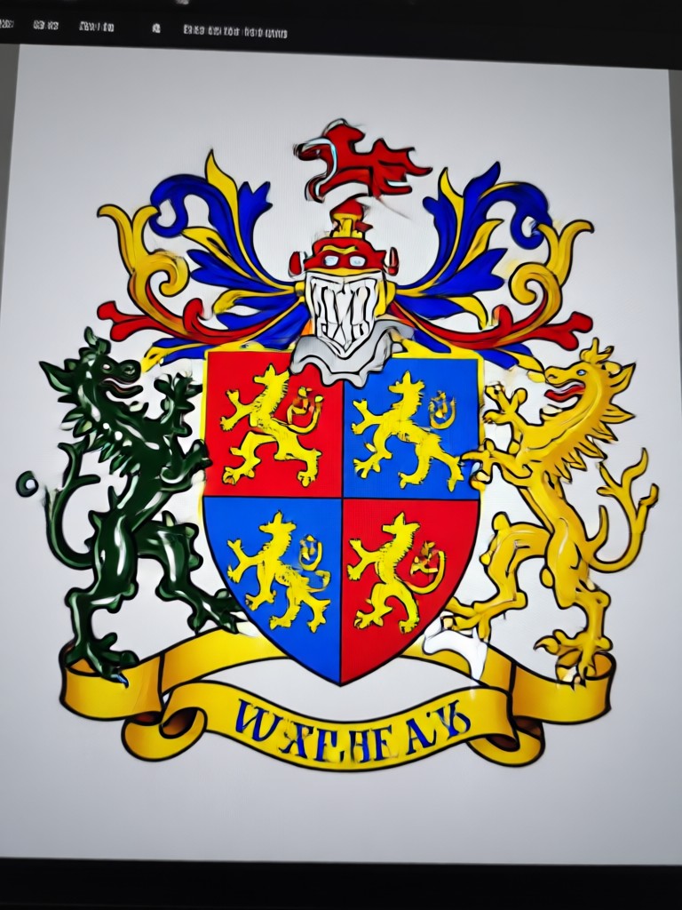 Clan crest with Celtic knotwork and wolf